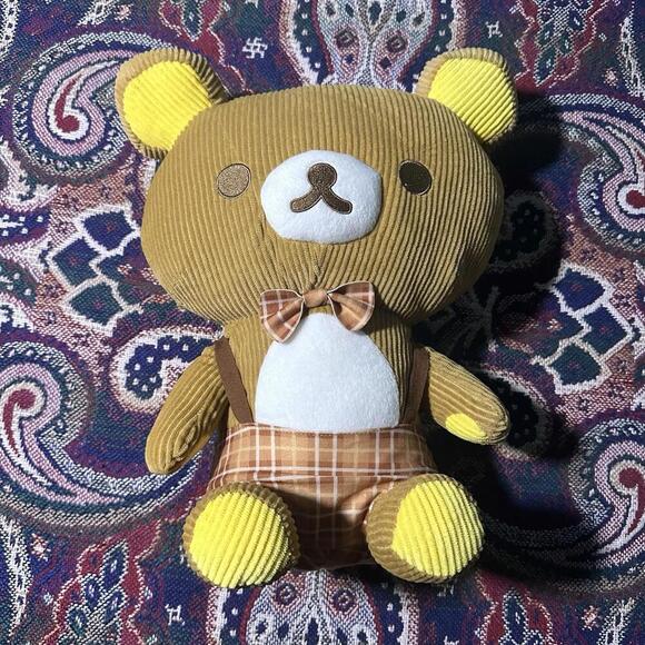 2021 San-X Original Rilakkuma Corduroy Series Plaid Overalls Plush 15” - Picture 1 of 5